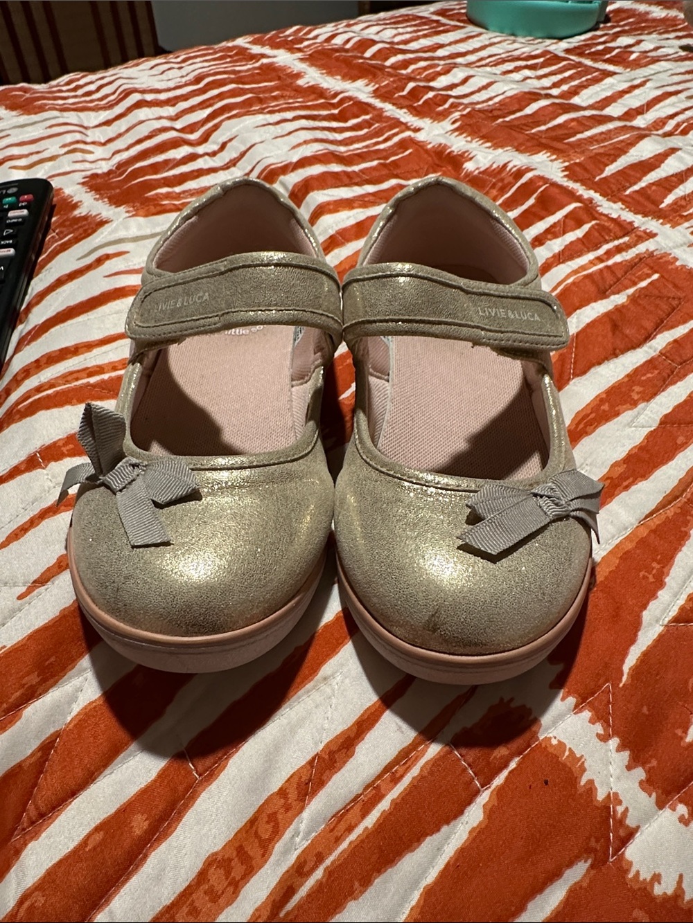 Livie & Luca Gold Glitter Mary Jane Shoes with Pink Lining